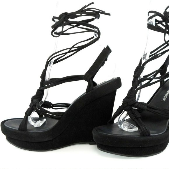 NIB$1025 RUNWAY ANN DEMEULEMEESTER KNOTTED STRAPS ANKLE WRAP WEDGES PLATFORM 11 - Picture 3 of 7